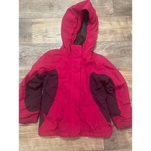 Lands End Squall Kids Jacket Sz‎ M 5-6 Dark Red Waterproof Hooded Winter Coat